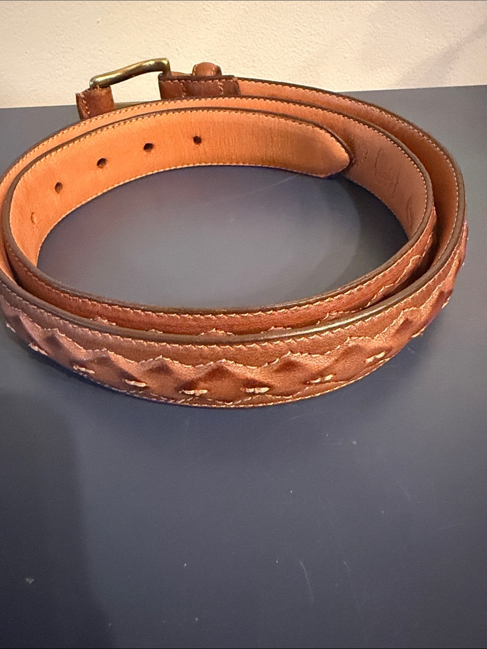 Dei d Giovani Men's Brown Leather Belt with Stitch Detailing Size 38